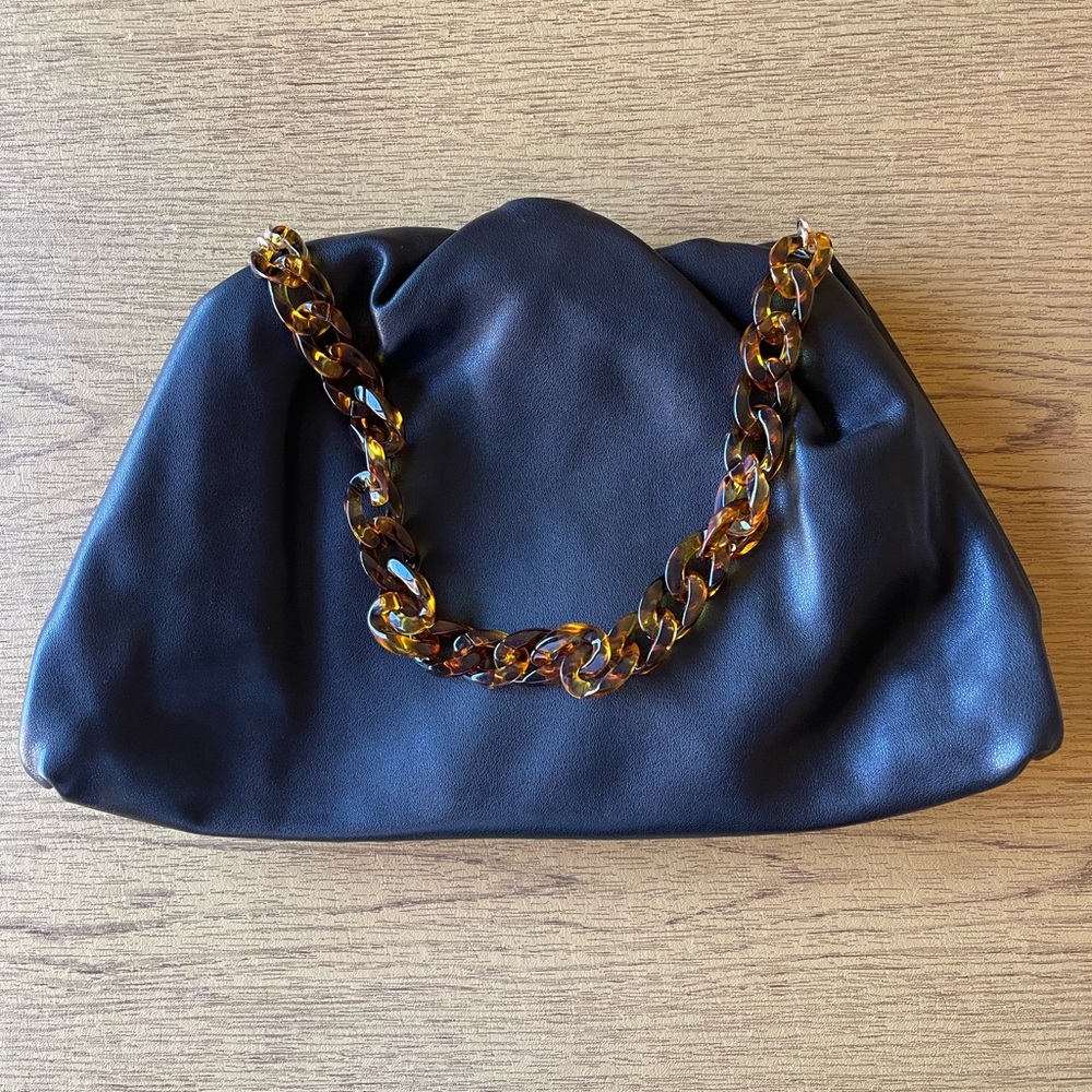 Black leather large dumpling bag with chain excellent condition